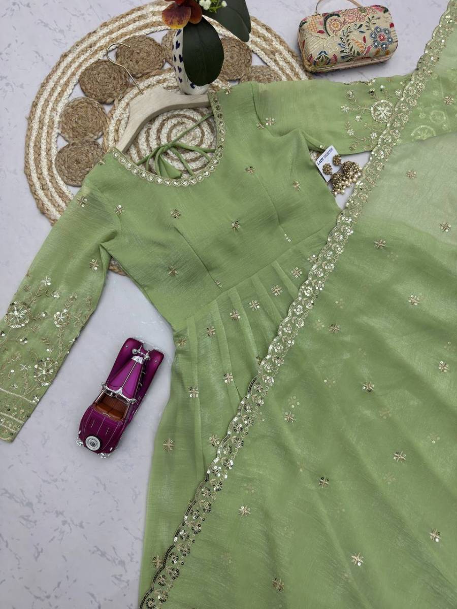 MODERN CRUNCHY SILK EMBROIDERY SEQUENCE WORK GOWN BOTTOM WITH DUPATTA FESTIVE WEAR WHOLESALE PRICE ETHNIC GARMENT (18)