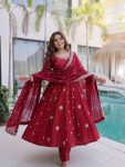 MODERN CRUNCHY SILK EMBROIDERY SEQUENCE WORK GOWN BOTTOM WITH DUPATTA FESTIVE WEAR WHOLESALE PRICE ETHNIC GARMENT (4)