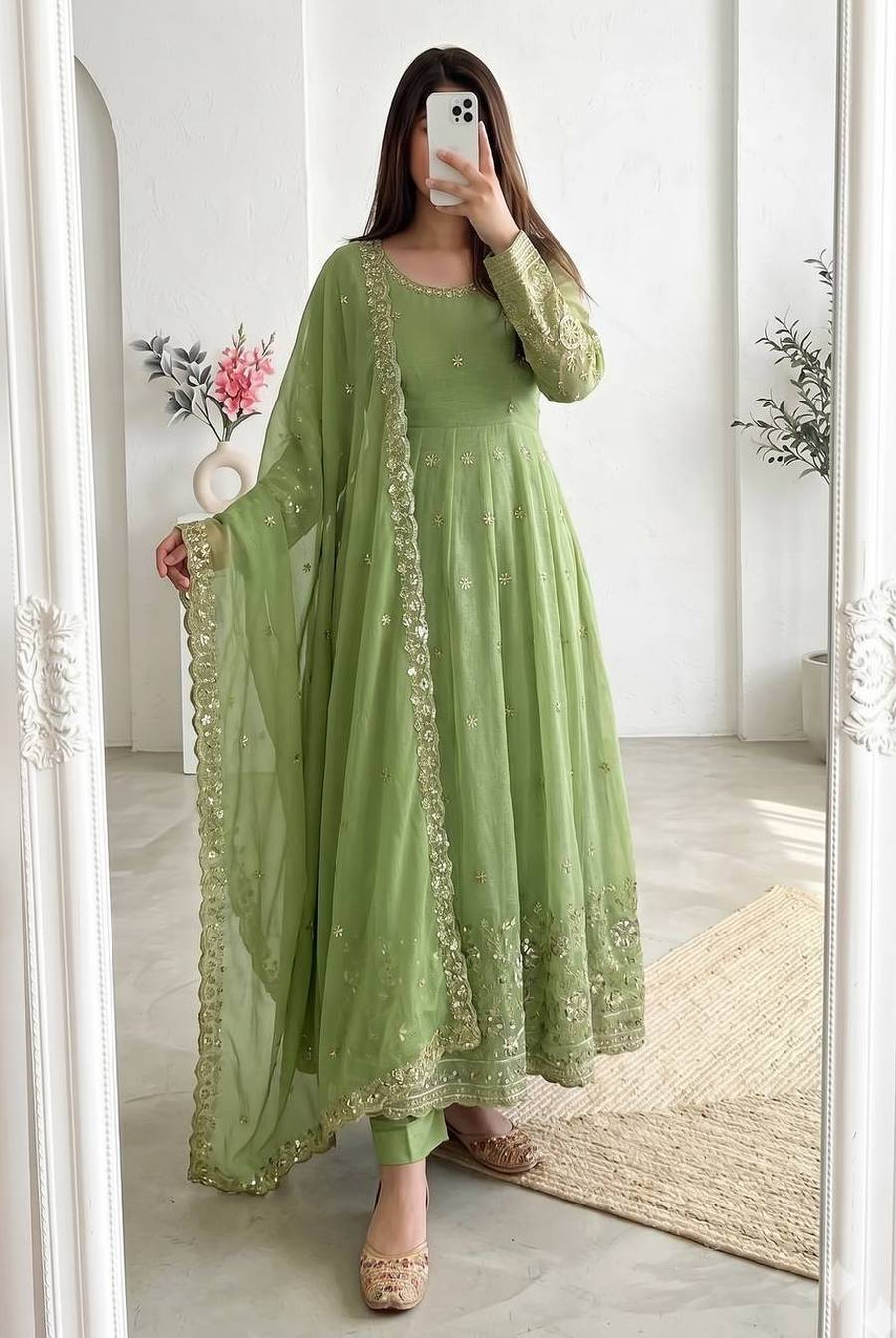 MODERN CRUNCHY SILK EMBROIDERY SEQUENCE WORK GOWN BOTTOM WITH DUPATTA FESTIVE WEAR WHOLESALE PRICE ETHNIC GARMENT (4)
