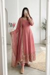 MODERN CRUNCHY SILK EMBROIDERY  SEQUENCE WORK GOWN BOTTOM WITH DUPATTA PINK
