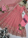 MODERN CRUNCHY SILK EMBROIDERY SEQUENCE WORK GOWN BOTTOM WITH DUPATTA WEDDING WEAR WHOLESALE PRICE ETHNIC GARMENT (1)