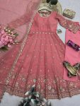 MODERN CRUNCHY SILK EMBROIDERY SEQUENCE WORK GOWN BOTTOM WITH DUPATTA WEDDING WEAR WHOLESALE PRICE ETHNIC GARMENT (1)