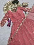 MODERN CRUNCHY SILK EMBROIDERY SEQUENCE WORK GOWN BOTTOM WITH DUPATTA WEDDING WEAR WHOLESALE PRICE ETHNIC GARMENT (1)
