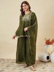 MODERN CRUNCHY SILK EMBROIDERY WORK TOP PALAZZO WITH DUPATTA MEHNDI