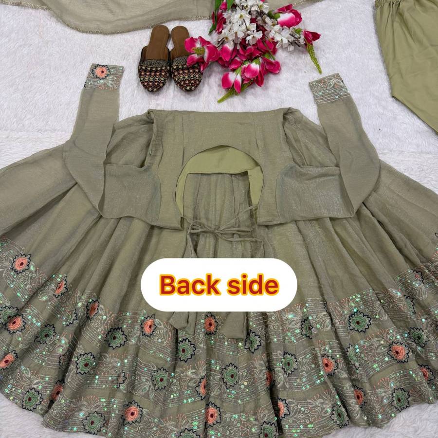 MODERN CRUNCHY SILK SEQUENCE EMBROIDERY WORK GOWN BOTTOM WITH DUPATTA FESTIVE WEAR WHOLESALE PRICE ETHNIC GARMENT (10)