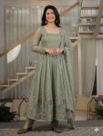 MODERN CRUNCHY SILK SEQUENCE EMBROIDERY WORK GOWN BOTTOM WITH DUPATTA MINT
