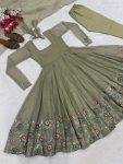 MODERN CRUNCHY SILK SEQUENCE EMBROIDERY WORK GOWN BOTTOM WITH DUPATTA FESTIVE WEAR WHOLESALE PRICE ETHNIC GARMENT (3)