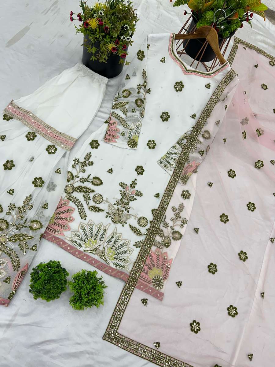 MODERN FAUX GEORGETTE EMBROIDERY SEQUENCE WORK TOP SHARARA WITH DUPATTA WEDDING WEAR WHOLESALE PRICE ETHNIC GARMENT (1)