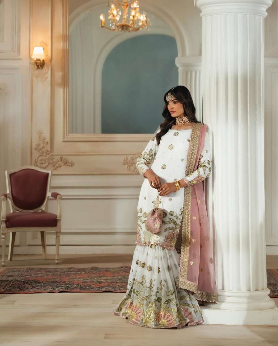 MODERN FAUX GEORGETTE EMBROIDERY SEQUENCE WORK TOP SHARARA WITH DUPATTA WEDDING WEAR WHOLESALE PRICE ETHNIC GARMENT (4)