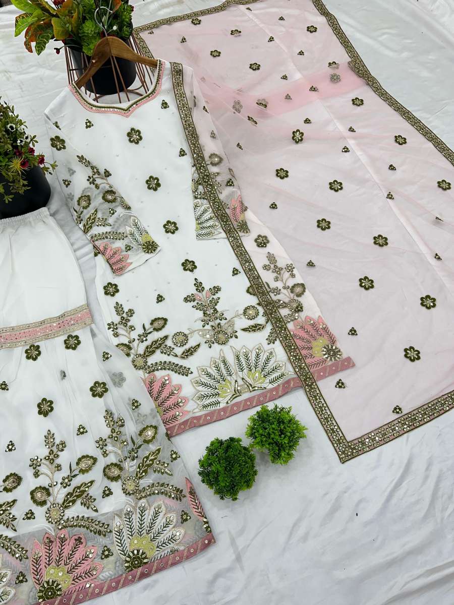 MODERN FAUX GEORGETTE EMBROIDERY SEQUENCE WORK TOP SHARARA WITH DUPATTA WEDDING WEAR WHOLESALE PRICE ETHNIC GARMENT (9)