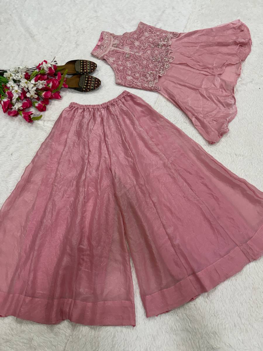 MODERN FENDY CRUSH BEADS HAND WORK AND MOTI WORK TOP WITH PALAZZO SET PARTY WEAR WHOLESALE PRICE ETHNIC GARMENT (11)