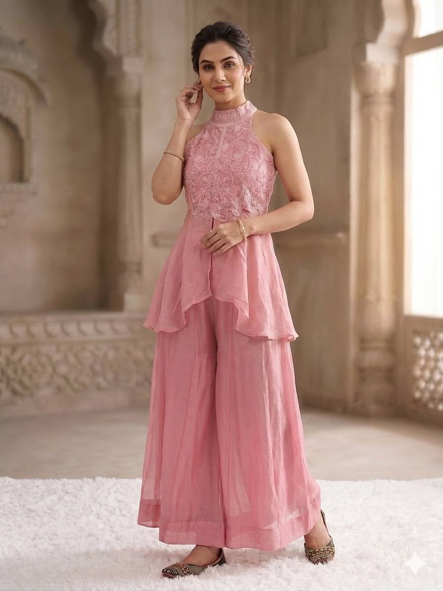 MODERN FENDY CRUSH BEADS HAND WORK AND MOTI WORK TOP WITH PALAZZO SET PARTY WEAR WHOLESALE PRICE ETHNIC GARMENT (2)