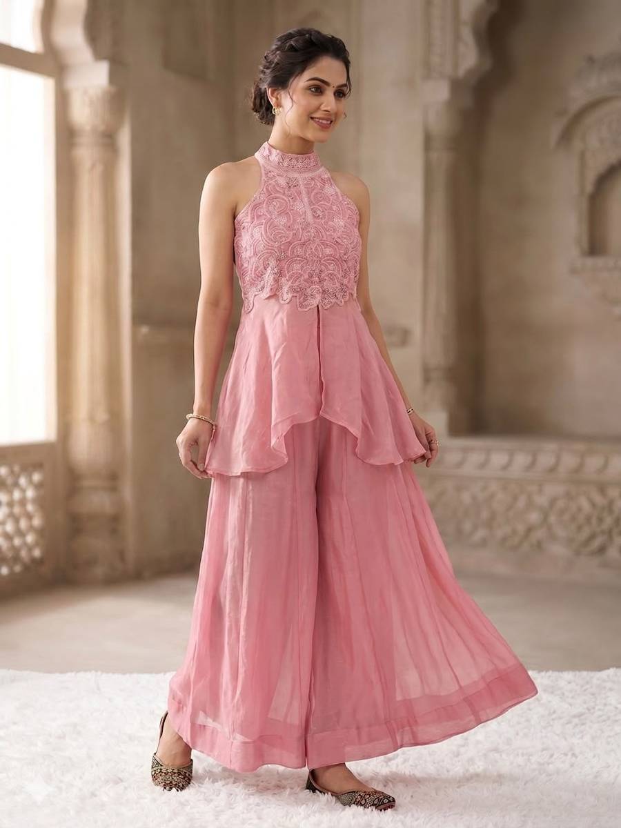 MODERN FENDY CRUSH BEADS HAND WORK AND MOTI WORK TOP WITH PALAZZO SET PARTY WEAR WHOLESALE PRICE ETHNIC GARMENT (3)
