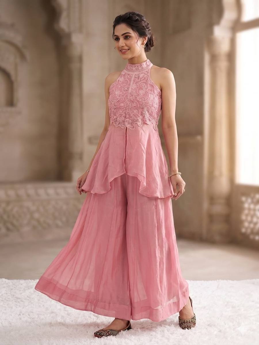 MODERN FENDY CRUSH BEADS HAND WORK AND MOTI WORK TOP WITH PALAZZO SET PARTY WEAR WHOLESALE PRICE ETHNIC GARMENT (4)