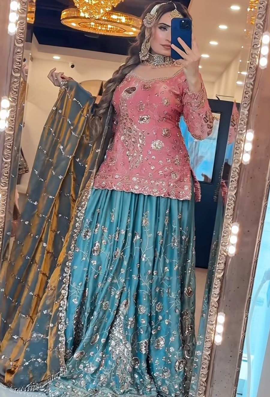 MODERN FENDY CRUSH SILK SEQUENCE EMBROIDERY WORK TOP PALAZZO WITH DUPATTA WEDDING WEAR WHOLESALE PRICE ETHNIC GARMENT (3)