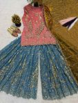 MODERN FENDY CRUSH SILK SEQUENCE EMBROIDERY WORK TOP PALAZZO WITH DUPATTA WEDDING WEAR WHOLESALE PRICE ETHNIC GARMENT (2)