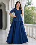 MODERN FENDY SATIN SEQUENCE AND PIPE EMBROIDERY WORK BLOUSE AND PLAIN LEHENGA FESTIVE WEAR WHOLESALE PRICE ETHNIC GARMENT (10)