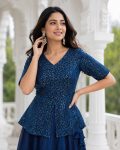 MODERN FENDY SATIN SEQUENCE AND PIPE EMBROIDERY WORK BLOUSE AND PLAIN LEHENGA FESTIVE WEAR WHOLESALE PRICE ETHNIC GARMENT (10)