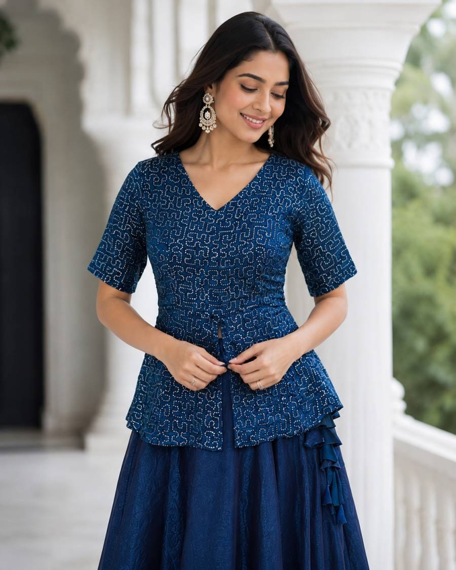 MODERN FENDY SATIN SEQUENCE AND PIPE EMBROIDERY WORK BLOUSE AND PLAIN LEHENGA FESTIVE WEAR WHOLESALE PRICE ETHNIC GARMENT (14)