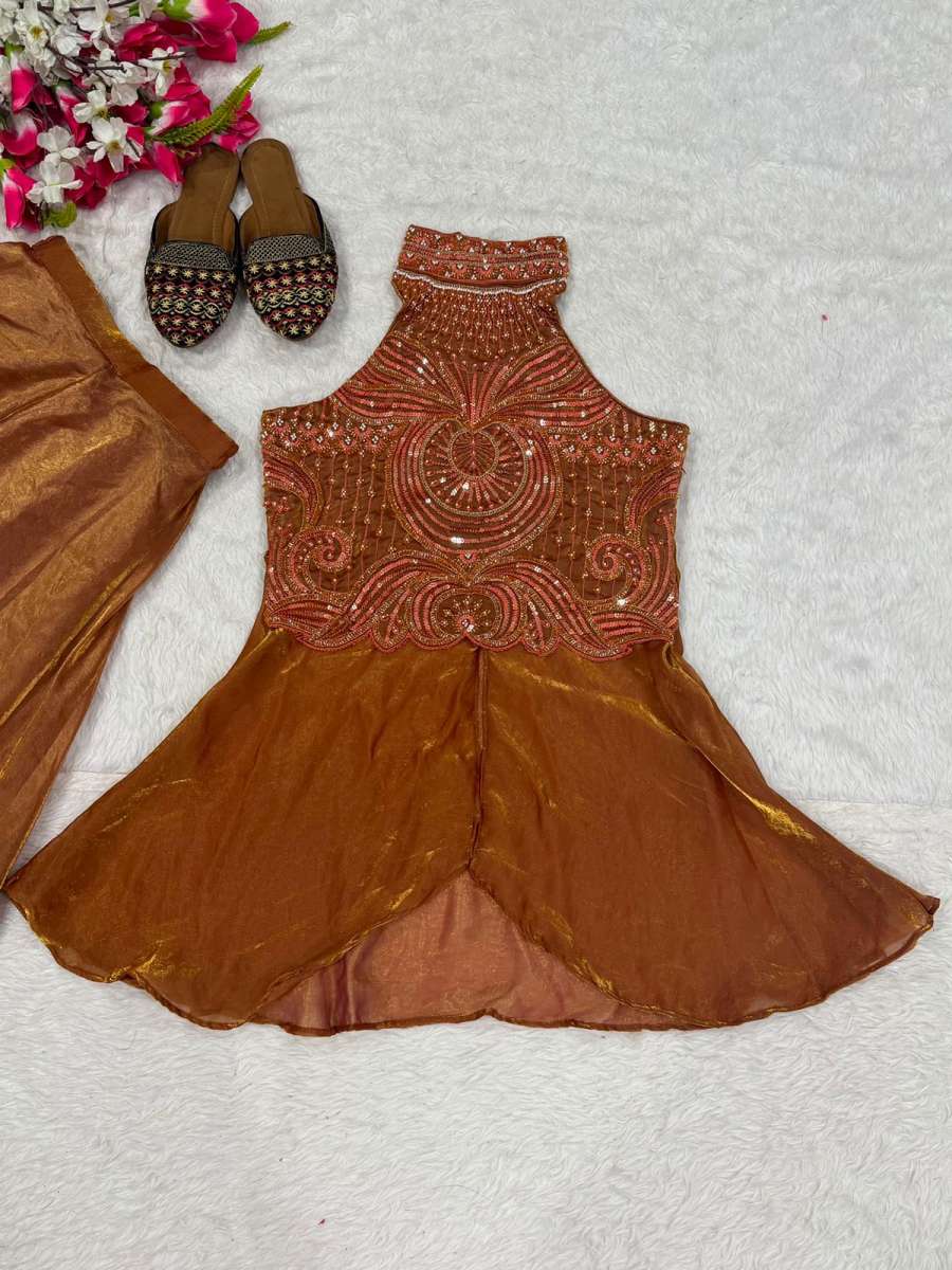 MODERN FENDY SILK BEADS HAND WORK AND MOTI WORK TOP WITH PALAZZO SET PARTY WEAR WHOLESALE PRICE ETHNIC GARMENT (19)