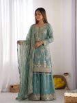 MODERN FENDY SILK EMBROIDERY BEADS WORK TOP PALAZZO WITH DUPATTA FESTIVE WEAR WHOLESALE PRICE ETHNIC GARMENT (3)
