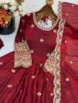 MODERN FENDY SILK EMBROIDERY SEQUENCE WORK GOWN BOTTOM WITH DUPATTA FESTIVE WEAR WHOLESALE PRICE ETHNIC GARMENT (5)