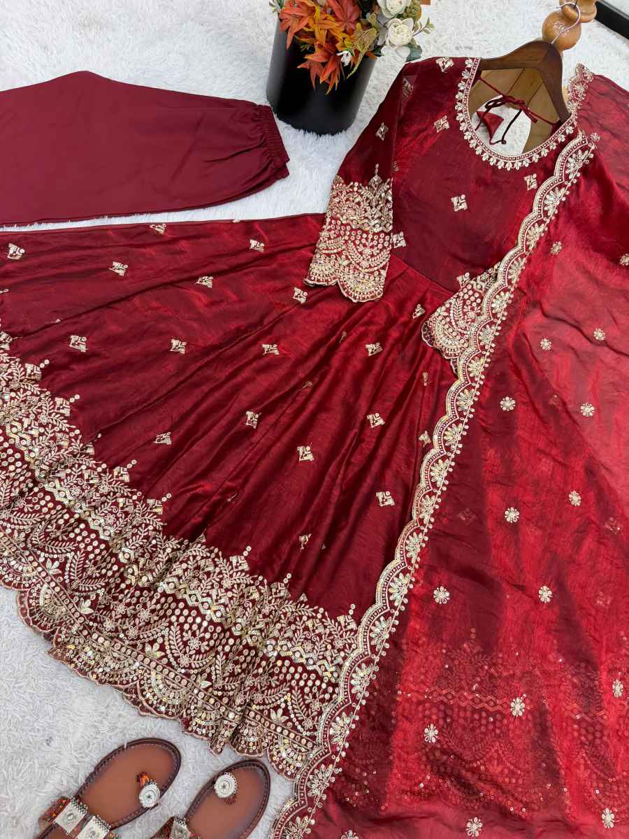 MODERN FENDY SILK EMBROIDERY SEQUENCE WORK GOWN BOTTOM WITH DUPATTA FESTIVE WEAR WHOLESALE PRICE ETHNIC GARMENT (12)