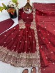 MODERN FENDY SILK EMBROIDERY SEQUENCE WORK GOWN BOTTOM WITH DUPATTA FESTIVE WEAR WHOLESALE PRICE ETHNIC GARMENT (5)