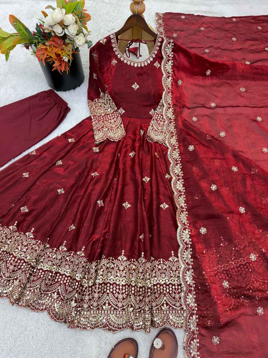 MODERN FENDY SILK EMBROIDERY SEQUENCE WORK GOWN BOTTOM WITH DUPATTA FESTIVE WEAR WHOLESALE PRICE ETHNIC GARMENT (13)