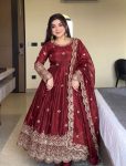 MODERN FENDY SILK EMBROIDERY SEQUENCE WORK GOWN BOTTOM WITH DUPATTA FESTIVE WEAR WHOLESALE PRICE ETHNIC GARMENT (5)