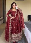 MODERN FENDY SILK EMBROIDERY SEQUENCE WORK GOWN BOTTOM WITH DUPATTA FESTIVE WEAR WHOLESALE PRICE ETHNIC GARMENT (5)