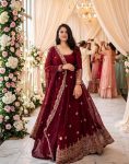 MODERN FENDY SILK EMBROIDERY SEQUENCE WORK GOWN BOTTOM WITH DUPATTA FESTIVE WEAR WHOLESALE PRICE ETHNIC GARMENT (5)