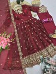 MODERN FENDY SILK EMBROIDERY SEQUENCE WORK GOWN BOTTOM WITH DUPATTA WEDDING WEAR WHOLESALE PRICE ETHNIC GARMENT (8)
