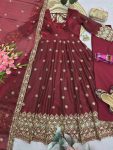 MODERN FENDY SILK EMBROIDERY SEQUENCE WORK GOWN BOTTOM WITH DUPATTA WEDDING WEAR WHOLESALE PRICE ETHNIC GARMENT (8)