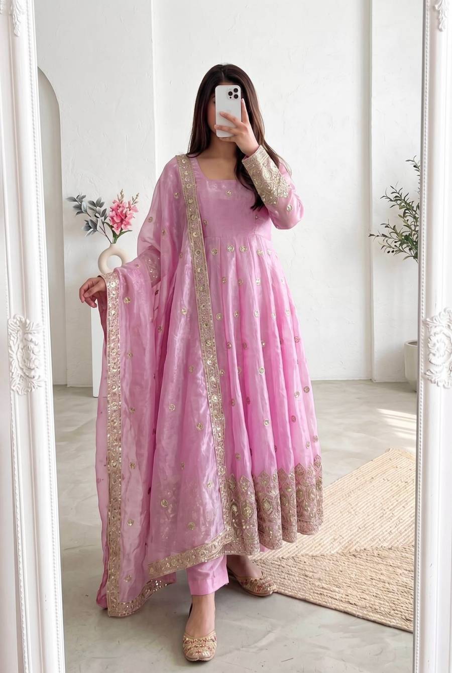 MODERN FENDY SILK EMBROIDERY SEQUENCE WORK GOWN BOTTOM WITH DUPATTA WEDDING WEAR WHOLESALE PRICE ETHNIC GARMENT (2)
