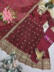 MODERN FENDY SILK EMBROIDERY SEQUENCE WORK GOWN BOTTOM WITH DUPATTA WEDDING WEAR WHOLESALE PRICE ETHNIC GARMENT (8)