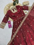 MODERN FENDY SILK EMBROIDERY SEQUENCE WORK GOWN BOTTOM WITH DUPATTA WEDDING WEAR WHOLESALE PRICE ETHNIC GARMENT (8)