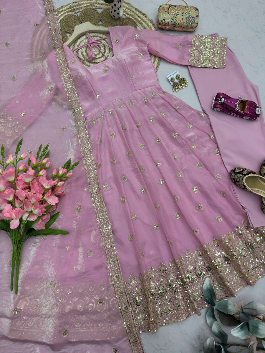 MODERN FENDY SILK EMBROIDERY SEQUENCE WORK GOWN BOTTOM WITH DUPATTA WEDDING WEAR WHOLESALE PRICE ETHNIC GARMENT (5)
