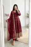 MODERN FENDY SILK EMBROIDERY SEQUENCE WORK GOWN BOTTOM WITH DUPATTA WEDDING WEAR WHOLESALE PRICE ETHNIC GARMENT (8)