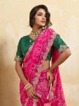 MODERN GEORGETTE BANDHEJ PRINT WITH EMBROIDERY CUTWORK BORDER SAREE WITH UNSTITCHED BLOUSE PARTY WEAR WHOLESALE PRICE ETHNIC GARMENT (2)