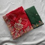 MODERN GEORGETTE BANDHEJ PRINT WITH EMBROIDERY CUTWORK BORDER SAREE WITH UNSTITCHED BLOUSE WEDDING WEAR WHOLESALE PRICE ETHNIC GARMENT (2)