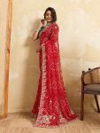 MODERN GEORGETTE BANDHEJ PRINT WITH EMBROIDERY CUTWORK BORDER SAREE WITH UNSTITCHED BLOUSE WEDDING WEAR WHOLESALE PRICE ETHNIC GARMENT (2)