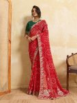 MODERN GEORGETTE BANDHEJ PRINT WITH EMBROIDERY CUTWORK BORDER SAREE WITH UNSTITCHED BLOUSE WEDDING WEAR WHOLESALE PRICE ETHNIC GARMENT (2)