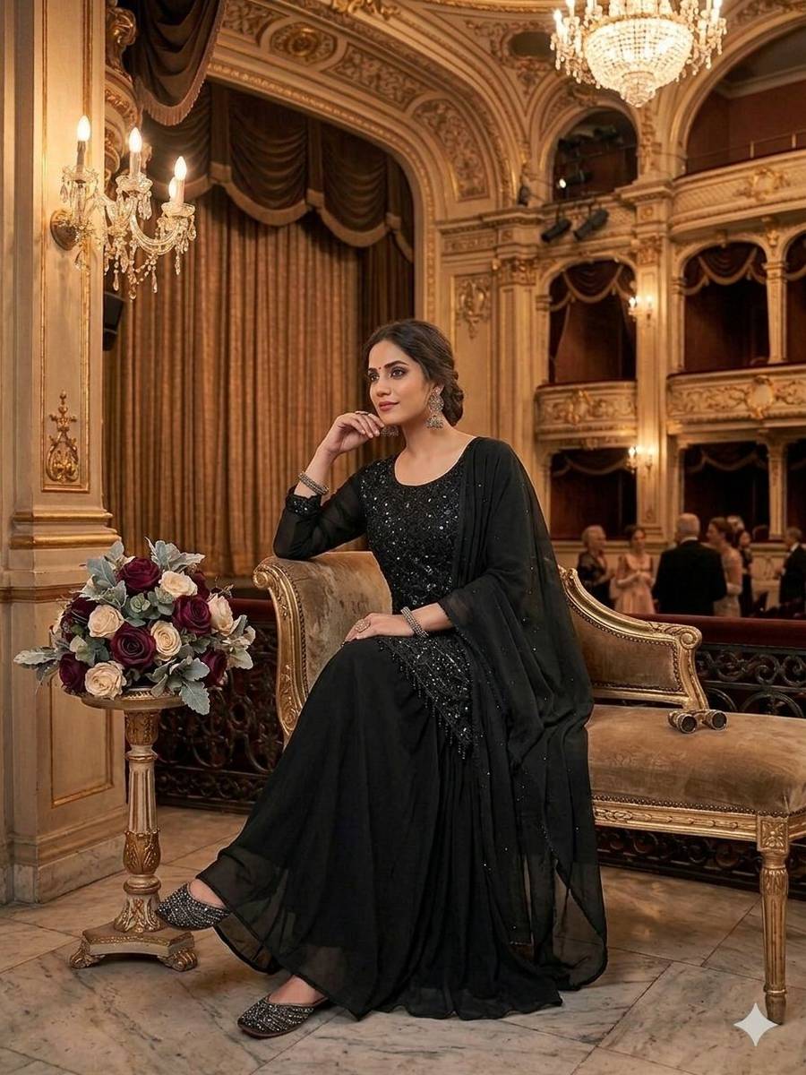 MODERN GEORGETTE BEADS WITH SEQUENCE EMBROIDERY WORK TOP PALAZZO WITH DUPATTA FESTIVE WEAR WHOLESALE PRICE ETHNIC GARMENT (2)