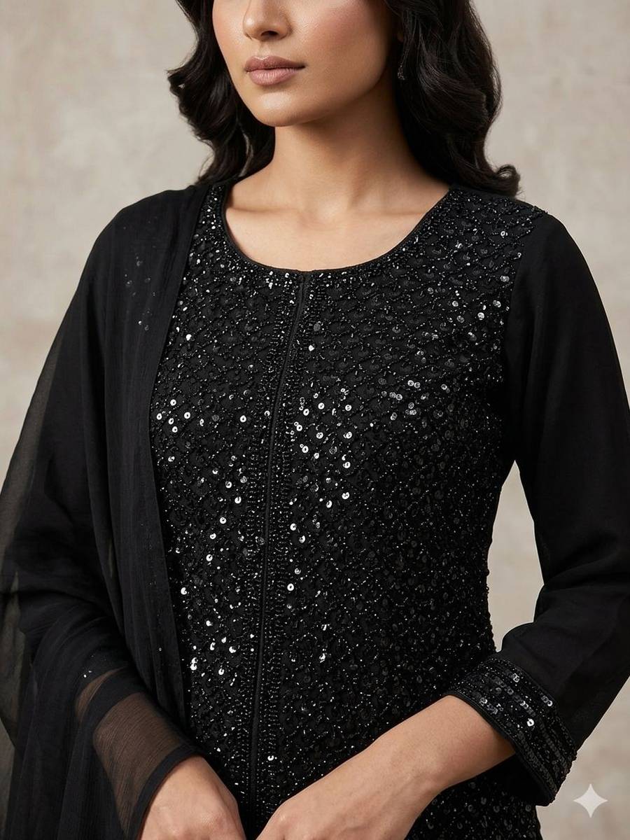 MODERN GEORGETTE BEADS WITH SEQUENCE EMBROIDERY WORK TOP PALAZZO WITH DUPATTA FESTIVE WEAR WHOLESALE PRICE ETHNIC GARMENT (3)