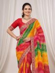 MODERN GEORGETTE DIGITAL PRINT WITH EMBROIDERY WORK BORDER SAREE WITH UNSTITCHED BLOUSE FESTIVE WEAR WHOLESALE PRICE ETHNIC GARMENT (15)