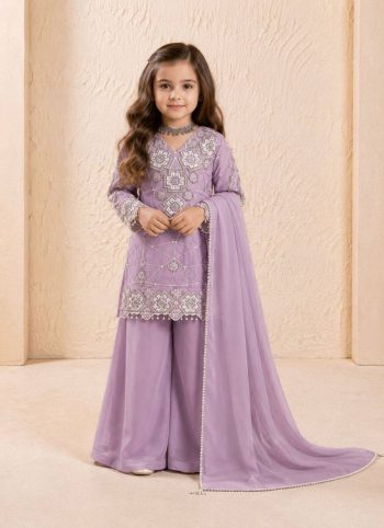 MODERN GEORGETTE EMBROIDERY 3 MM SEQUENCE WORK KID'S TOP PALAZZO WITH DUPATTA LAVENDER