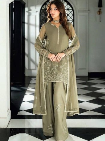 MODERN GEORGETTE THREAD WITH  SEQUENCE  WORK TOP PALAZZO WITH DUPATTA MINT