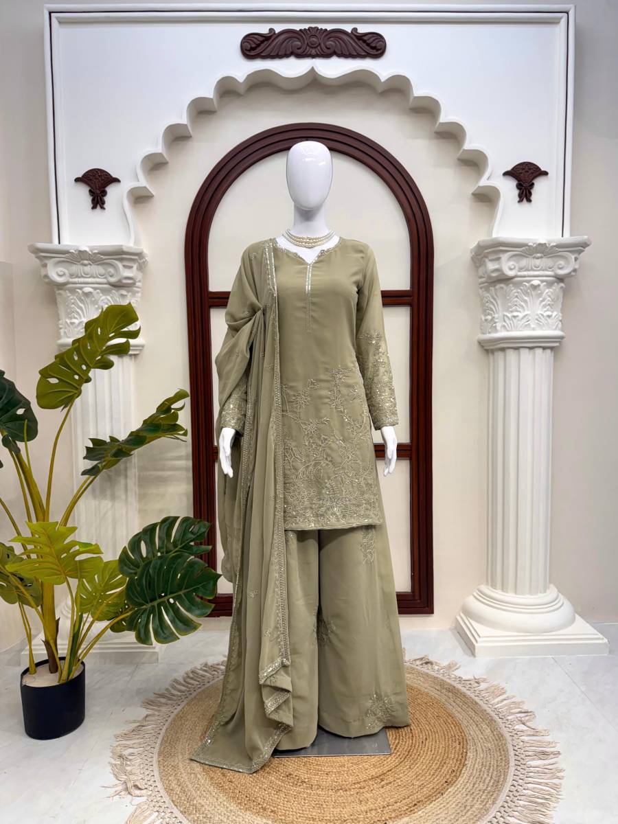 MODERN GEORGETTE THREAD WITH SEQUENCE WORK TOP PALAZZO WITH DUPATTA FESTIVE WEAR WHOLESALE PRICE ETHNIC GARMENT (4)