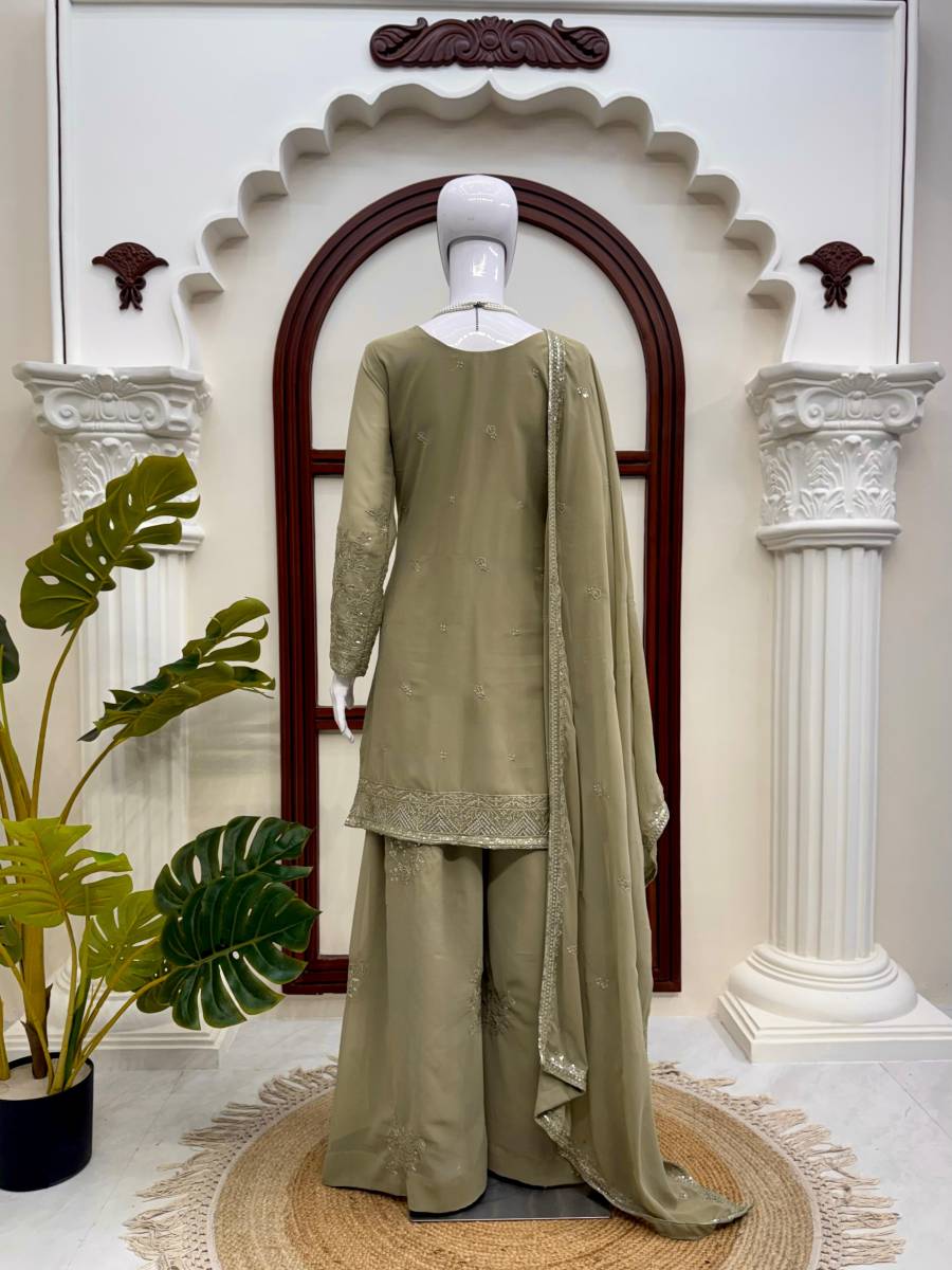 MODERN GEORGETTE THREAD WITH SEQUENCE WORK TOP PALAZZO WITH DUPATTA FESTIVE WEAR WHOLESALE PRICE ETHNIC GARMENT (7)